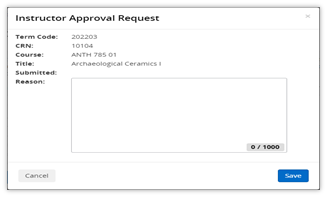 Image of Instructor Approval Request box