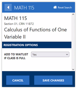 Screenshots showing the waitlist option in Yale Course Search.