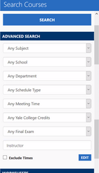 Screenshot of filter options in Yale Course Search