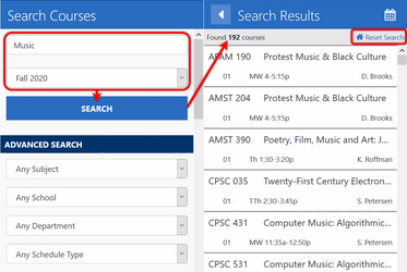 Screenshot of example basic search in Yale Course Search