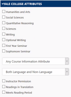 Screenshot of Yale College Attributes section of Yale Course Search