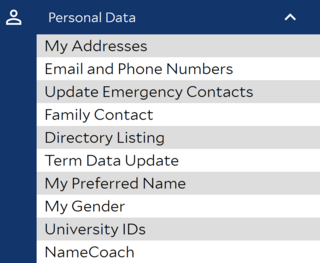 Yale Hub Personal Data Menu